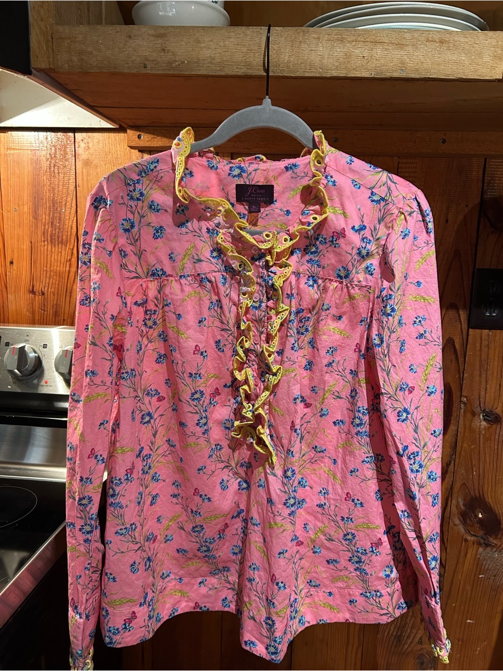 JCrew with Liberty Fabric Ruffle-Trim Top